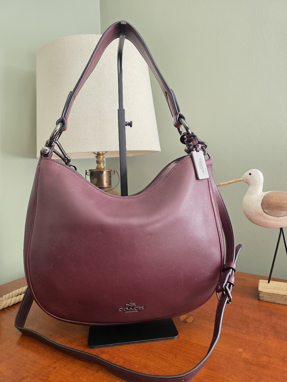 Coach 21025E Mae Oxblood Leather Hobo Shoulder Crossbody Bag